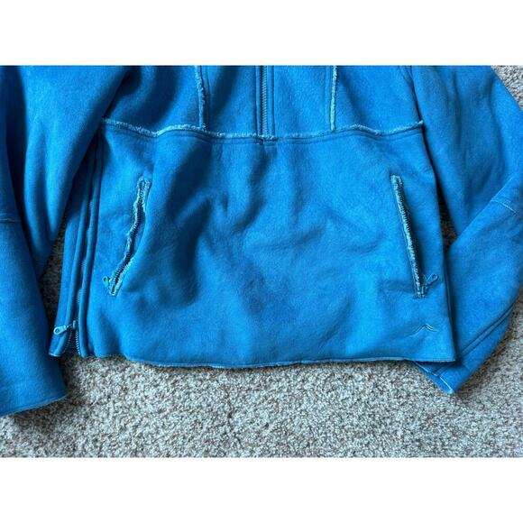 Tsunami Blue faux suede faux fur 1/2 zip pull over, sweater/jacket/coat size sm - Picture 2 of 11